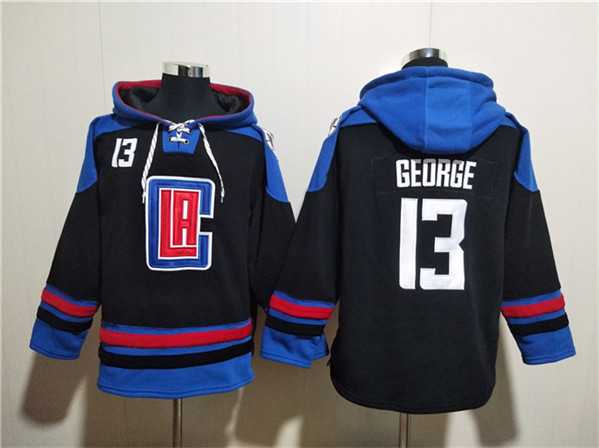 Men's Los Angeles Clippers #13 Paul George Black Blue Lace-Up Pullover Hoodie,We sell and wholesale Men's Los Angeles Clippers #13 Paul George Black Blue Lace-Up Pullover Hoodie on line form chian!
